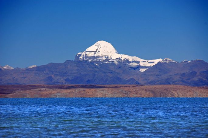 The Manasarovar Lake with Mount Kailash in the Background